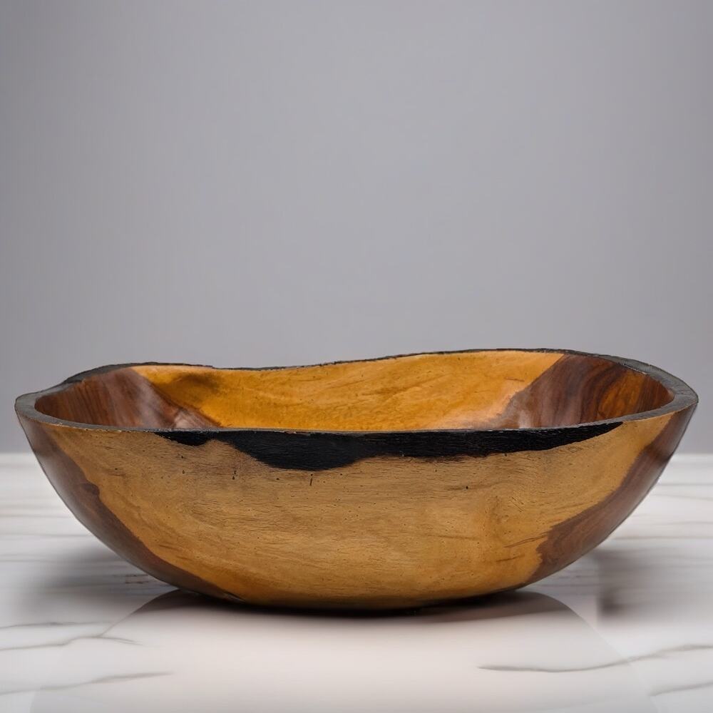 Rustic Hand Carved Wooden Bowl Live Edge Organic Warm Grain Decorative Decor